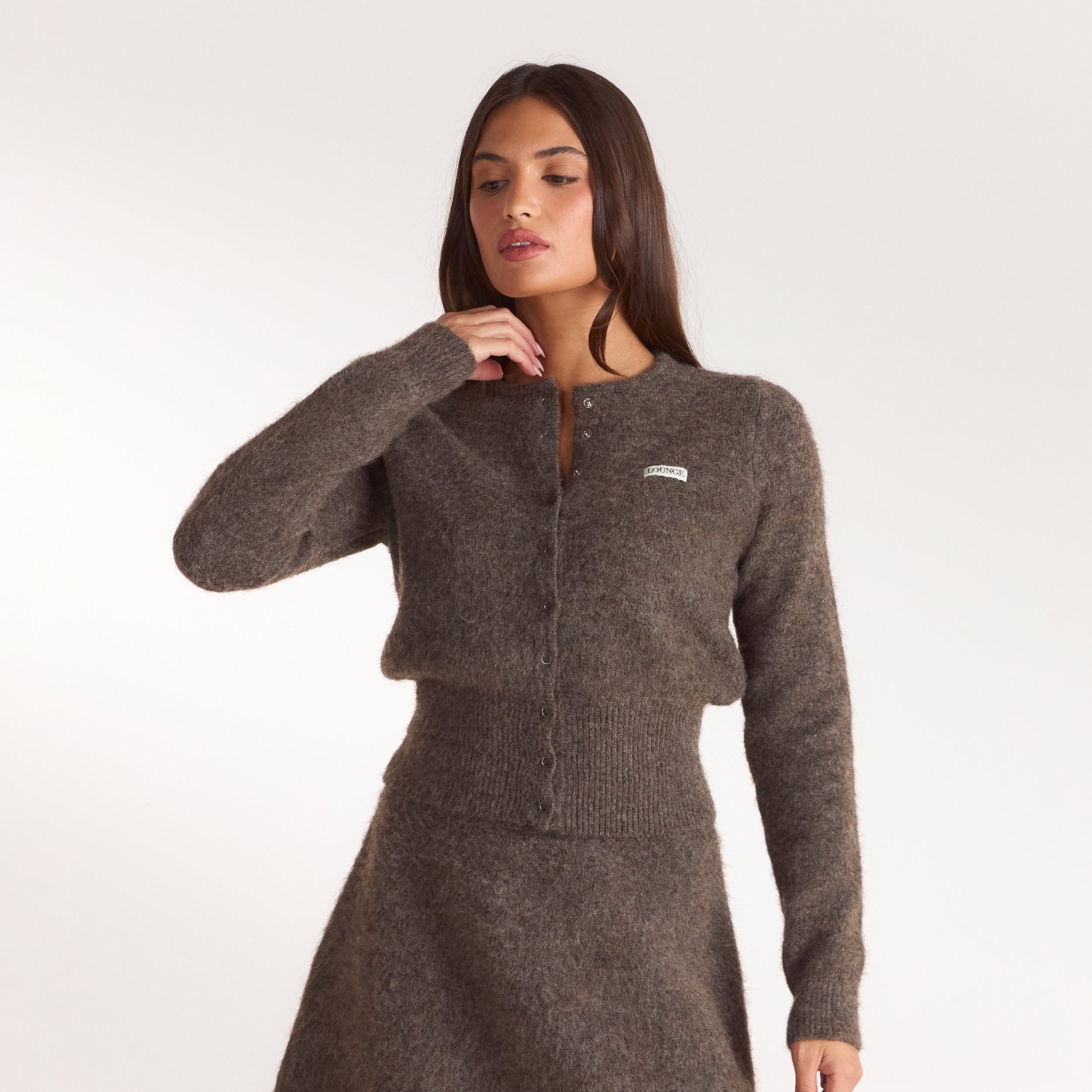 Fitted cardigan i strik - Askebrun