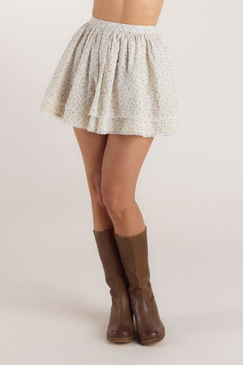 Dobbeltlags Nederdel - Blomstret Creme