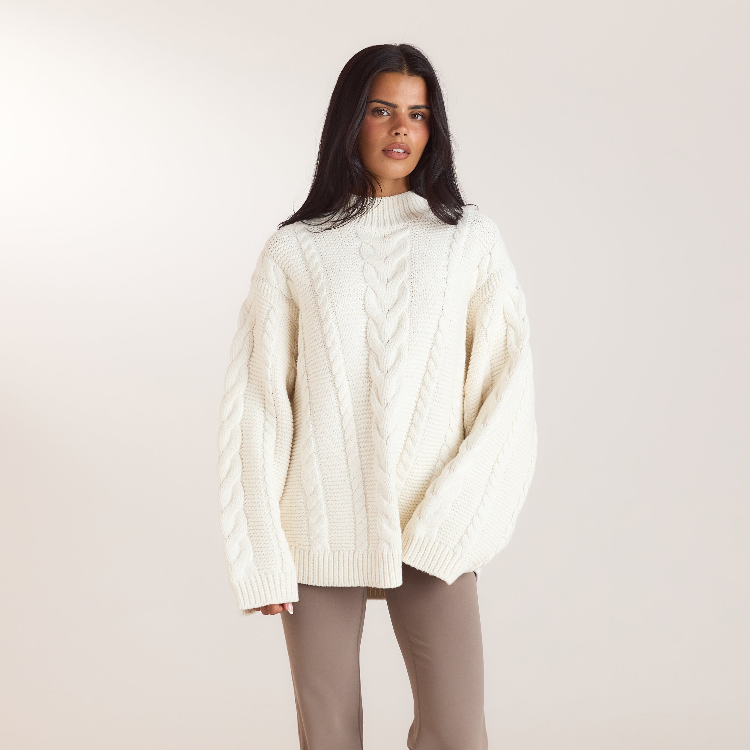 Oversize jumper i kabelstrik | Oversize jumper i kabelstrik - Creme