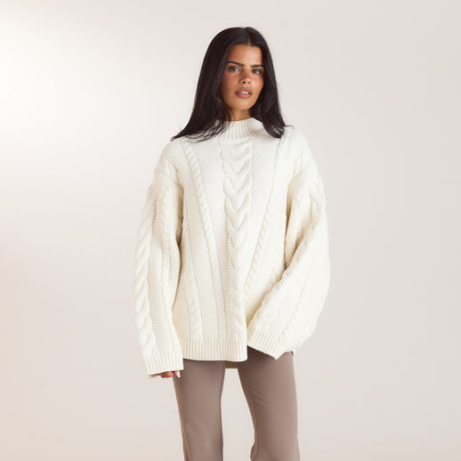 Oversize jumper i kabelstrik - Creme alternate
