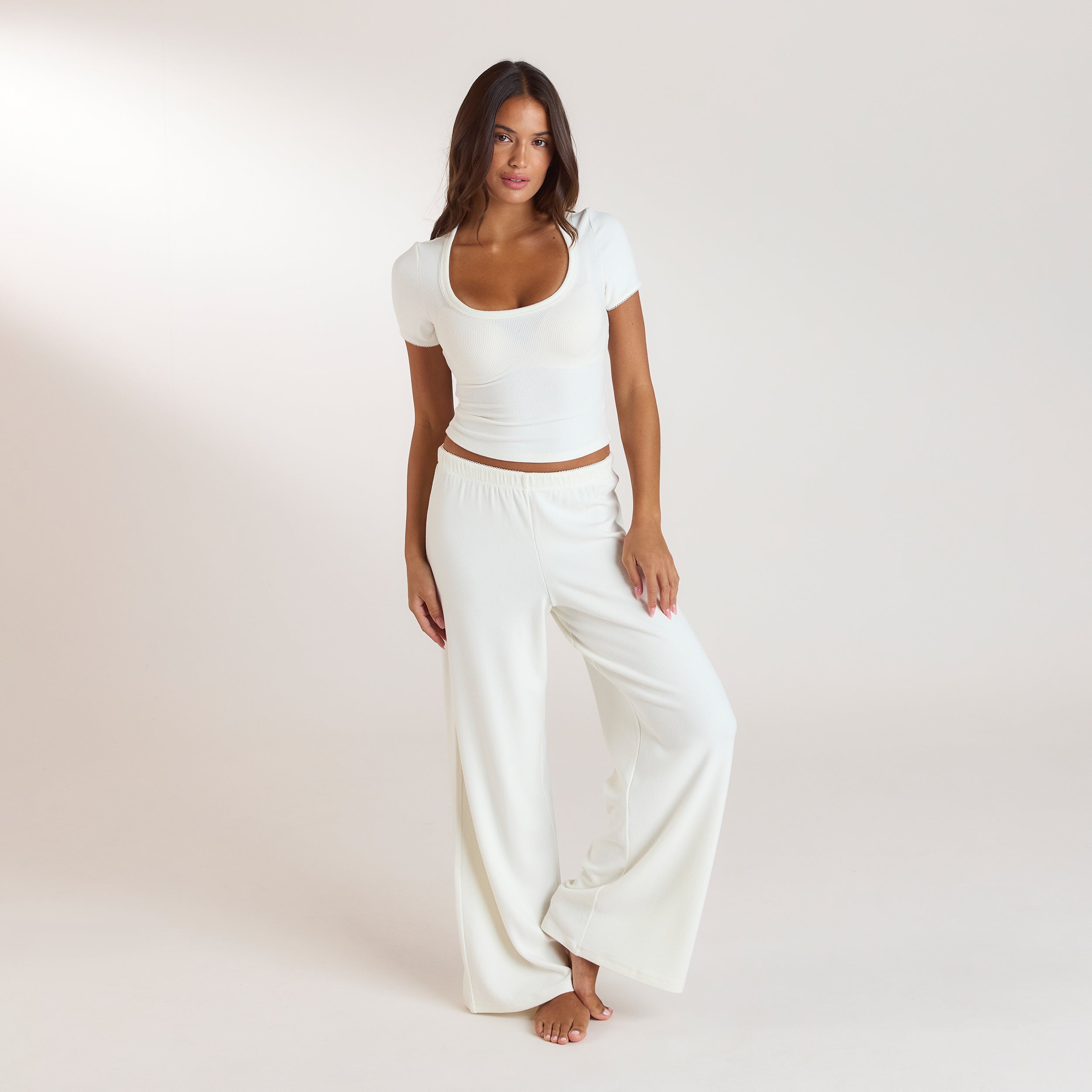 Ribbed Pyjama Bukser | Ribbed Pyjama Bukser - Creme