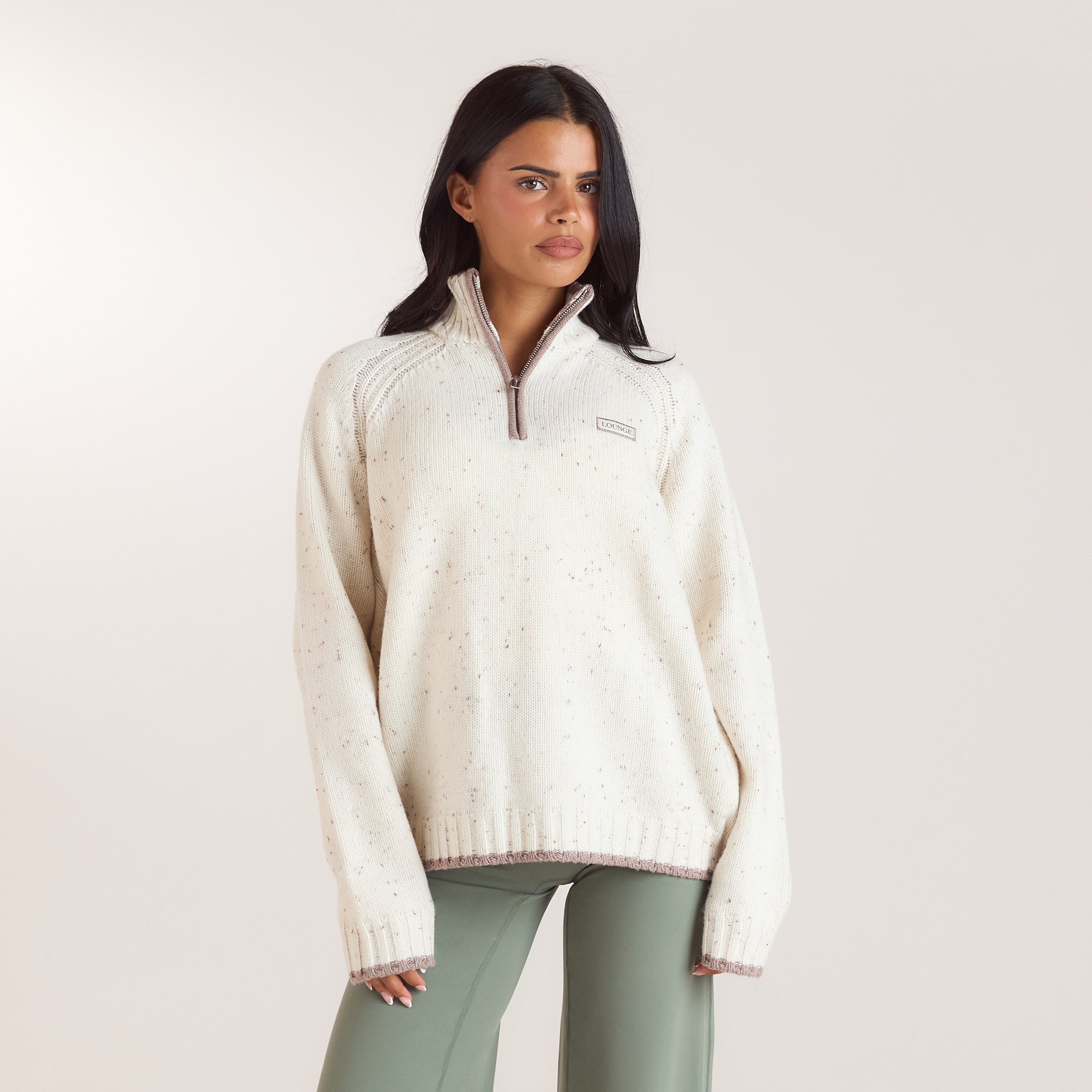 Strikket uldjumper med kort lynlås | Strikket uldjumper med kort lynlås - Creme