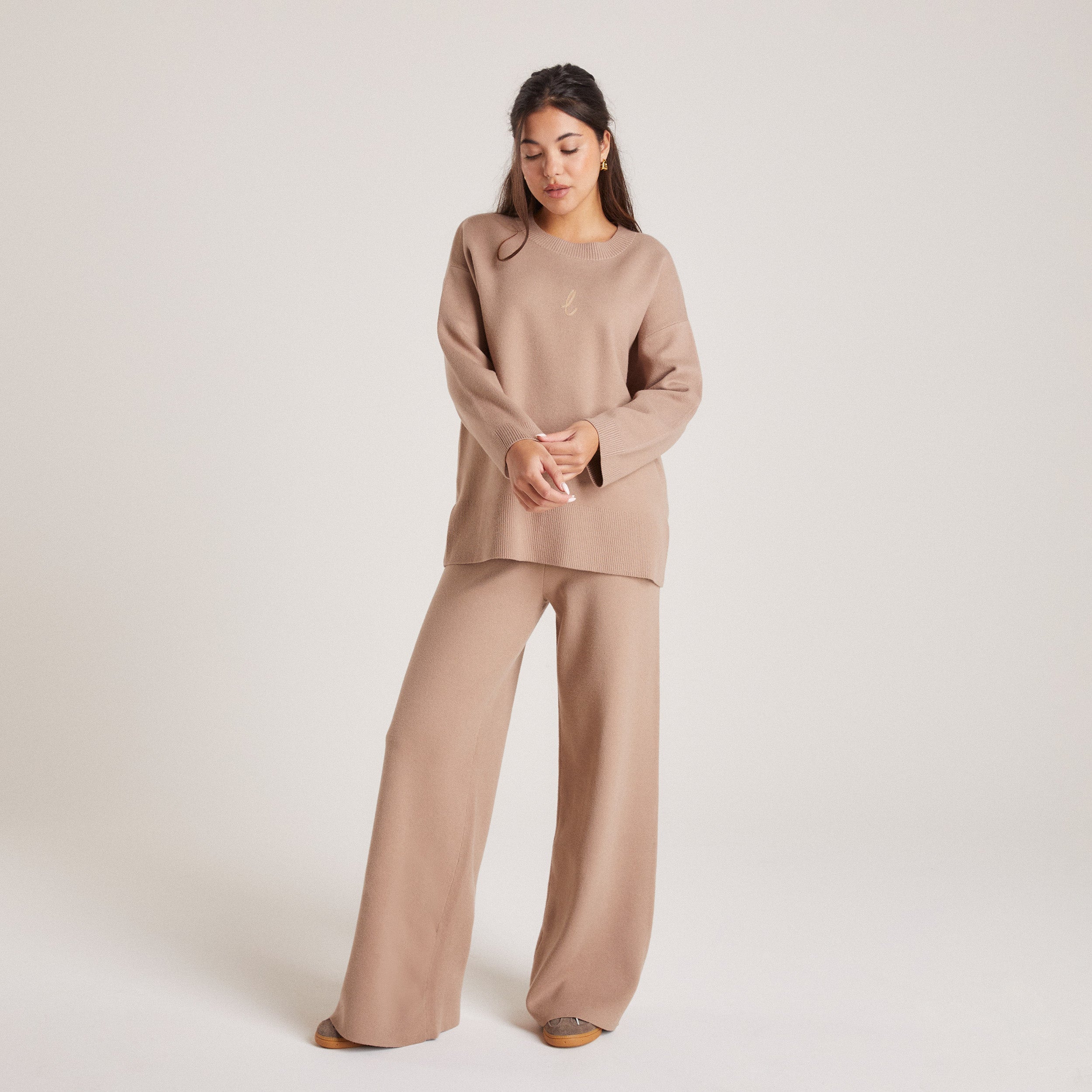 Strikket Trøje med rund hals | Knitted Crew Neck Jumper - Mink