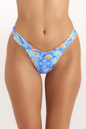 Mosaic High-Leg Bikini Thong - Blå Print