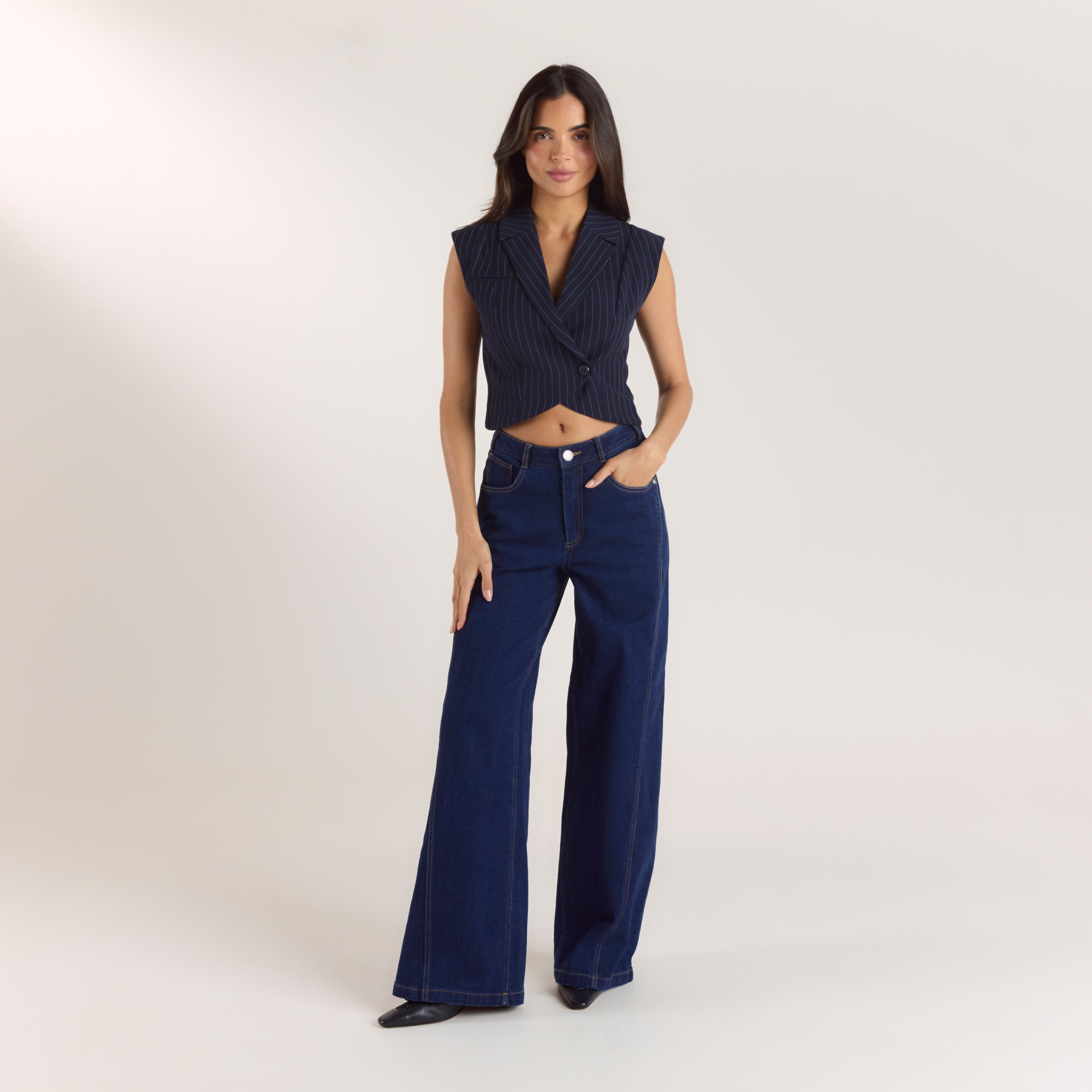 Crossover-vest | Crossover-vest - Marineblå Nålestriber