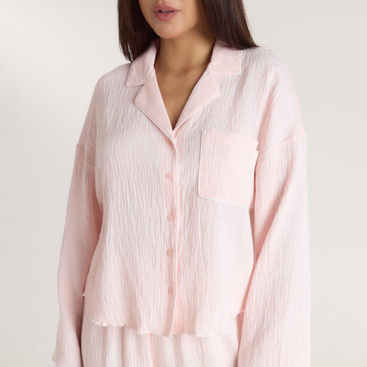 Crinkle Pyjamasskjorte - Pink