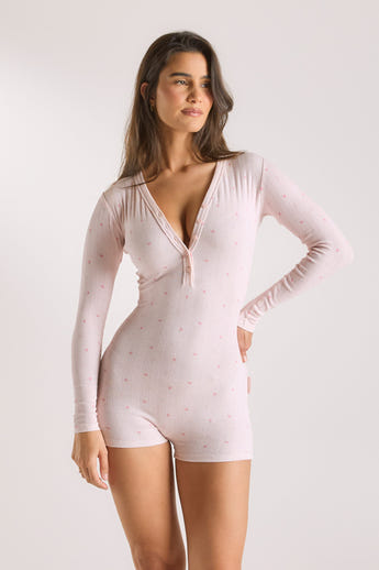 Pointelle Romper - Blomstret Pink