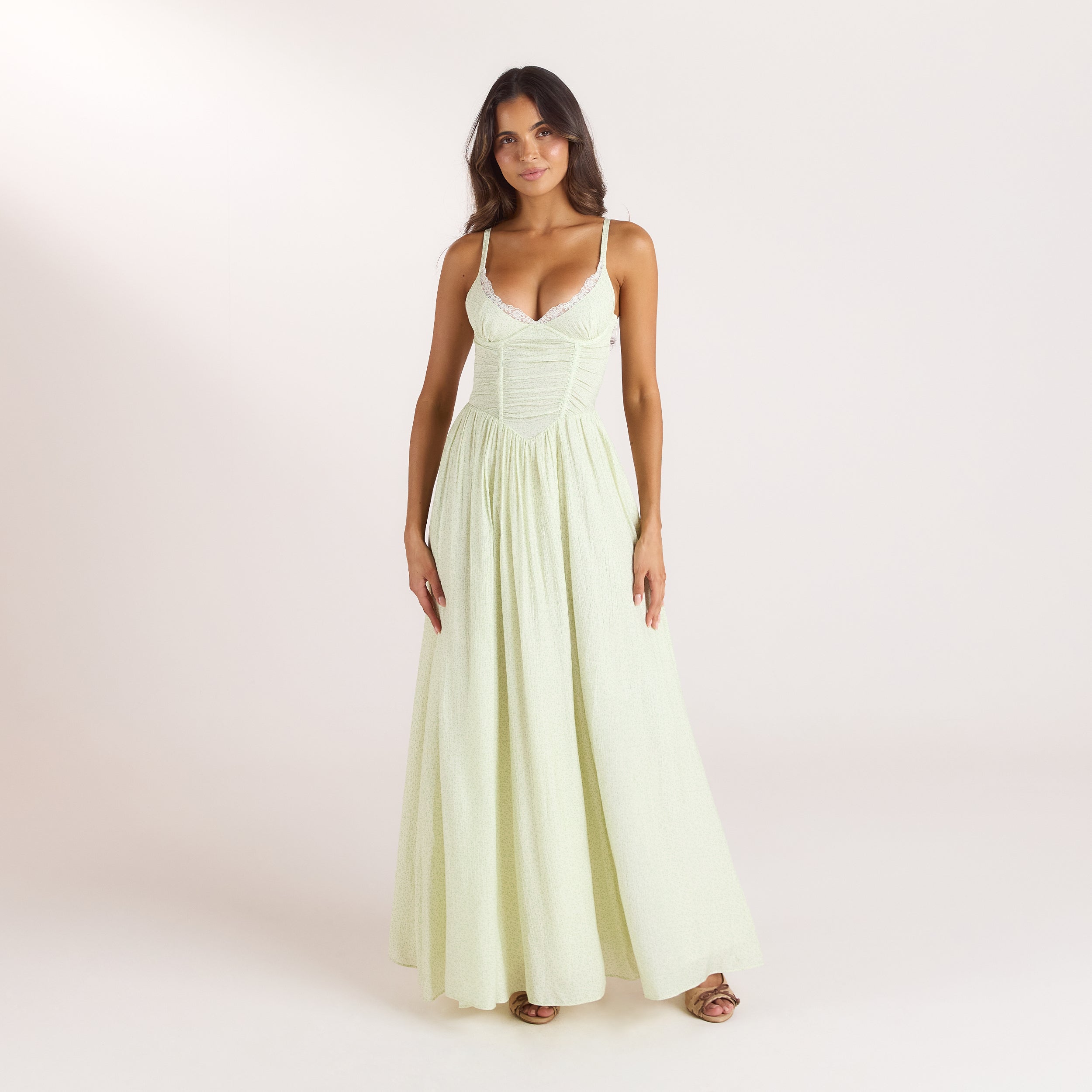 Wired Plunge Maxi-kjole - Blomstret Creme