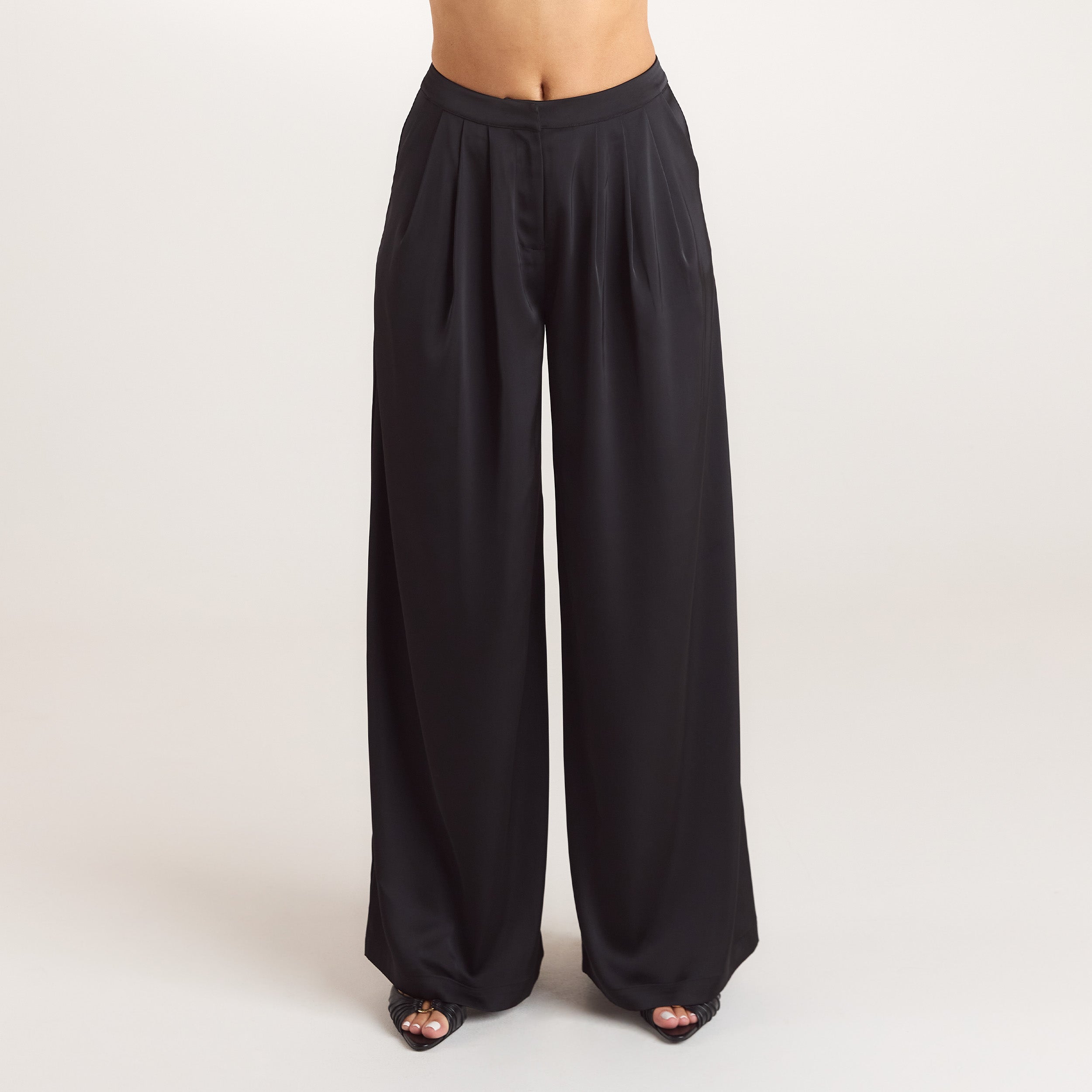 Satin Pleated Bukser - Sort