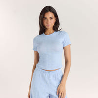 Pointelle Fitted Pyjamatop - Blomstret Blå
