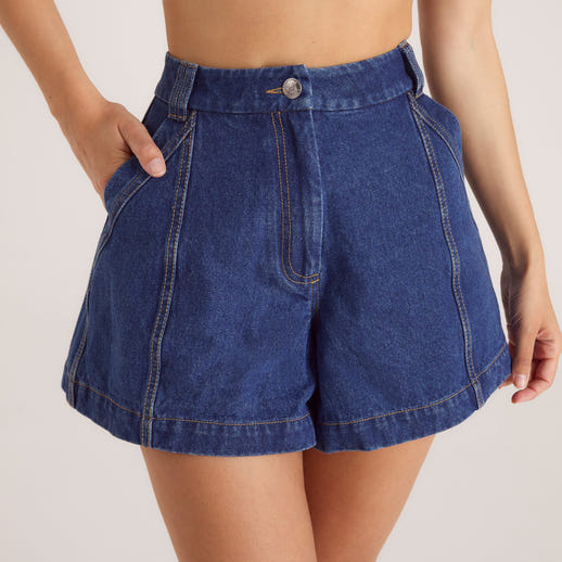 Wide-Hem Denimshorts - Blå