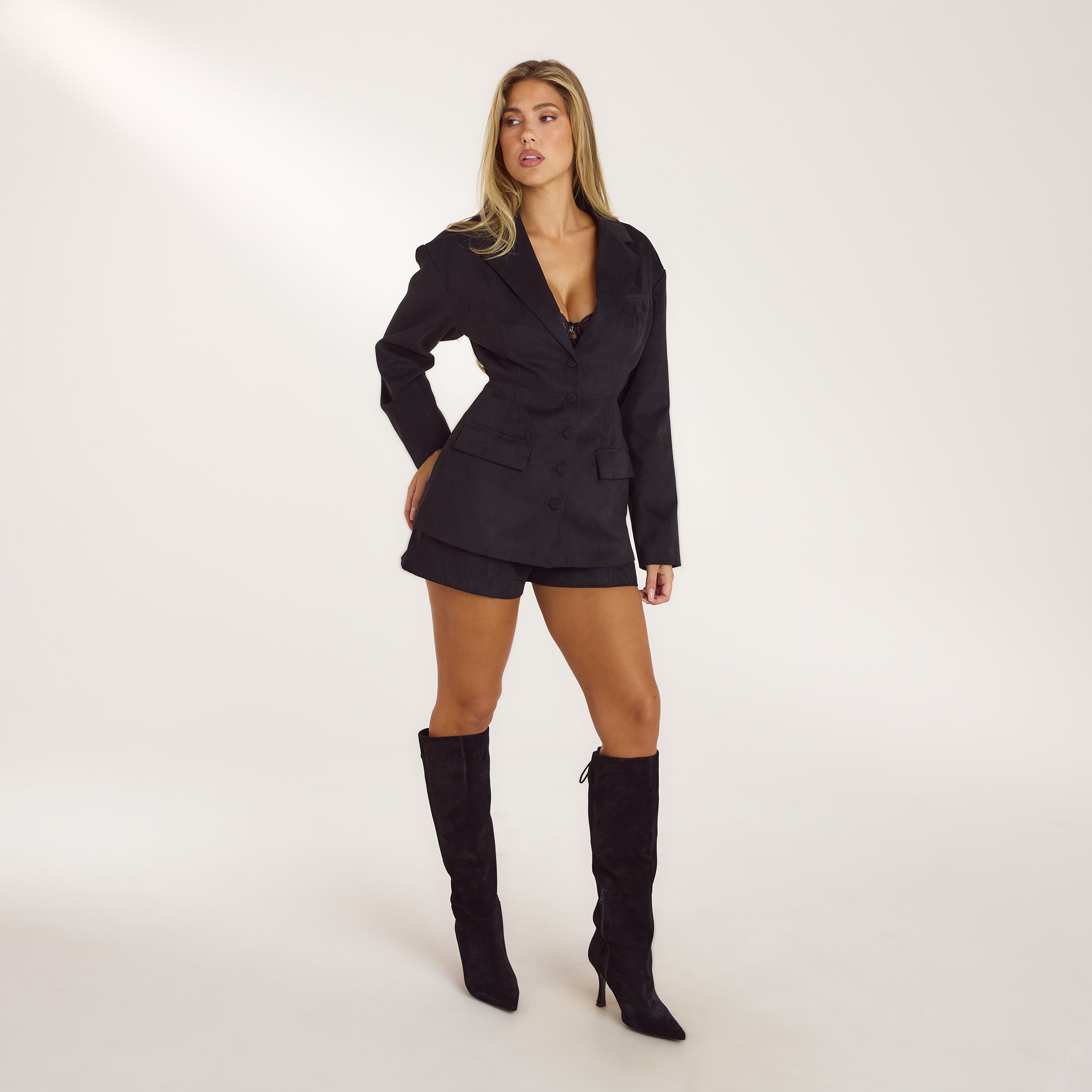 Suedette Blazer | Suedette Blazer - Sort