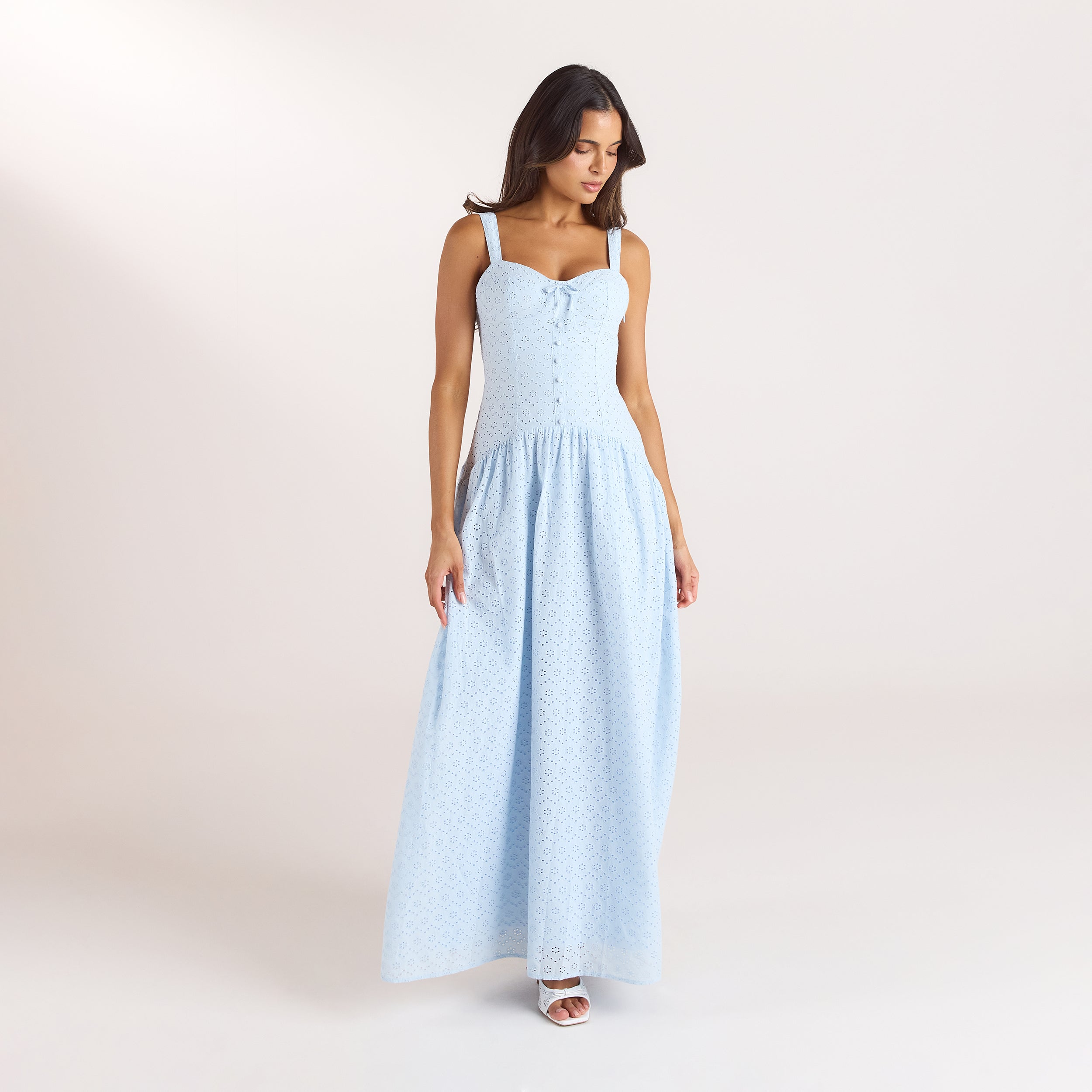 Broderie Maxi-kjole - Blå