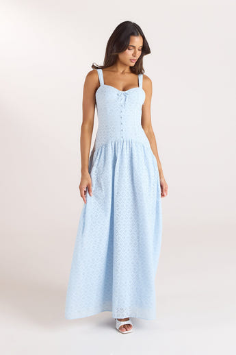 Broderie Maxi-kjole - Blå