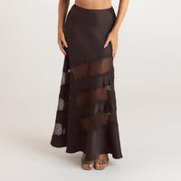 Lace Trim Maxi-nederdel - Chokolade