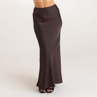 Satin Fitted Maxi-nederdel - Chokolade