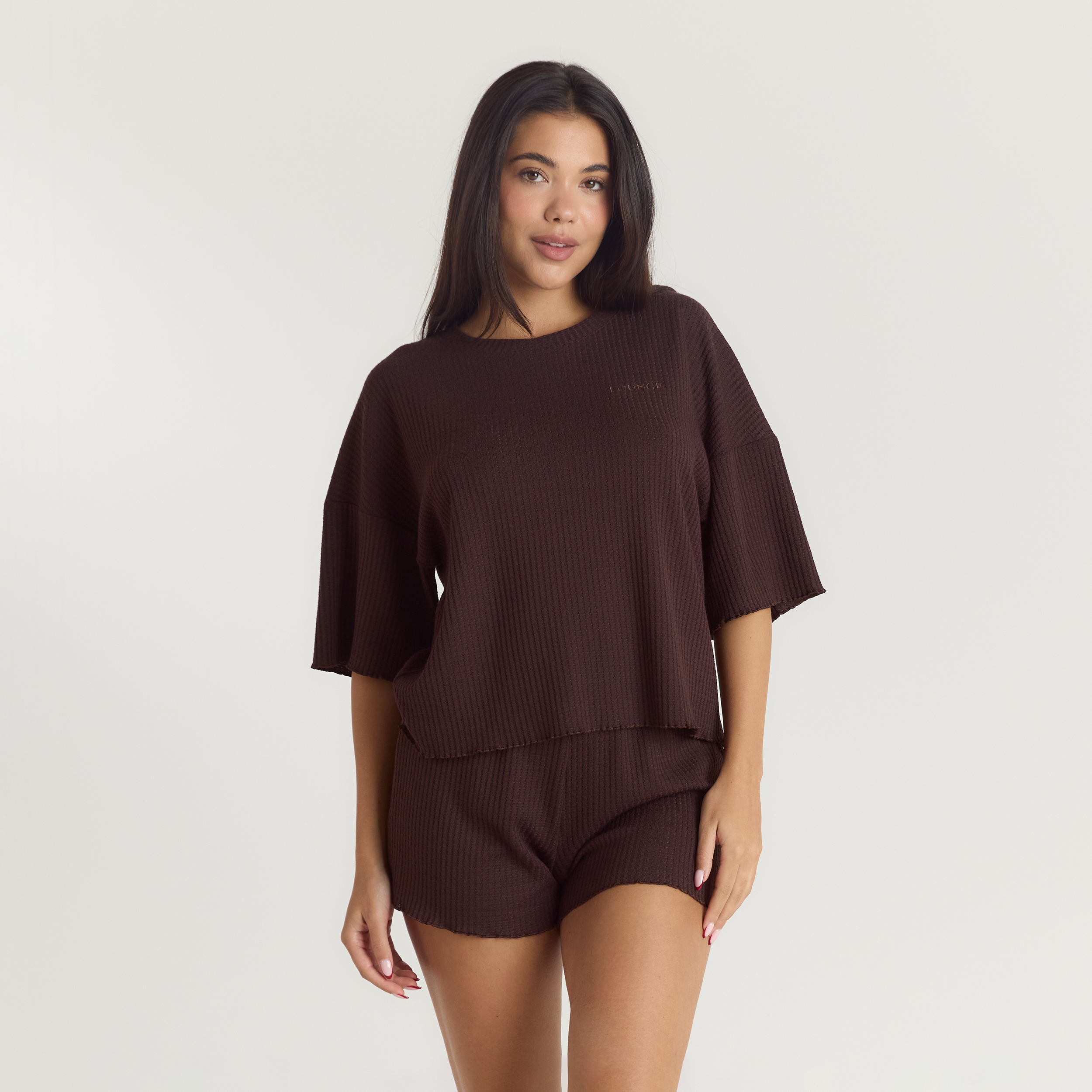 Soft Waffle Pyjama Top - Mørk Chokolade