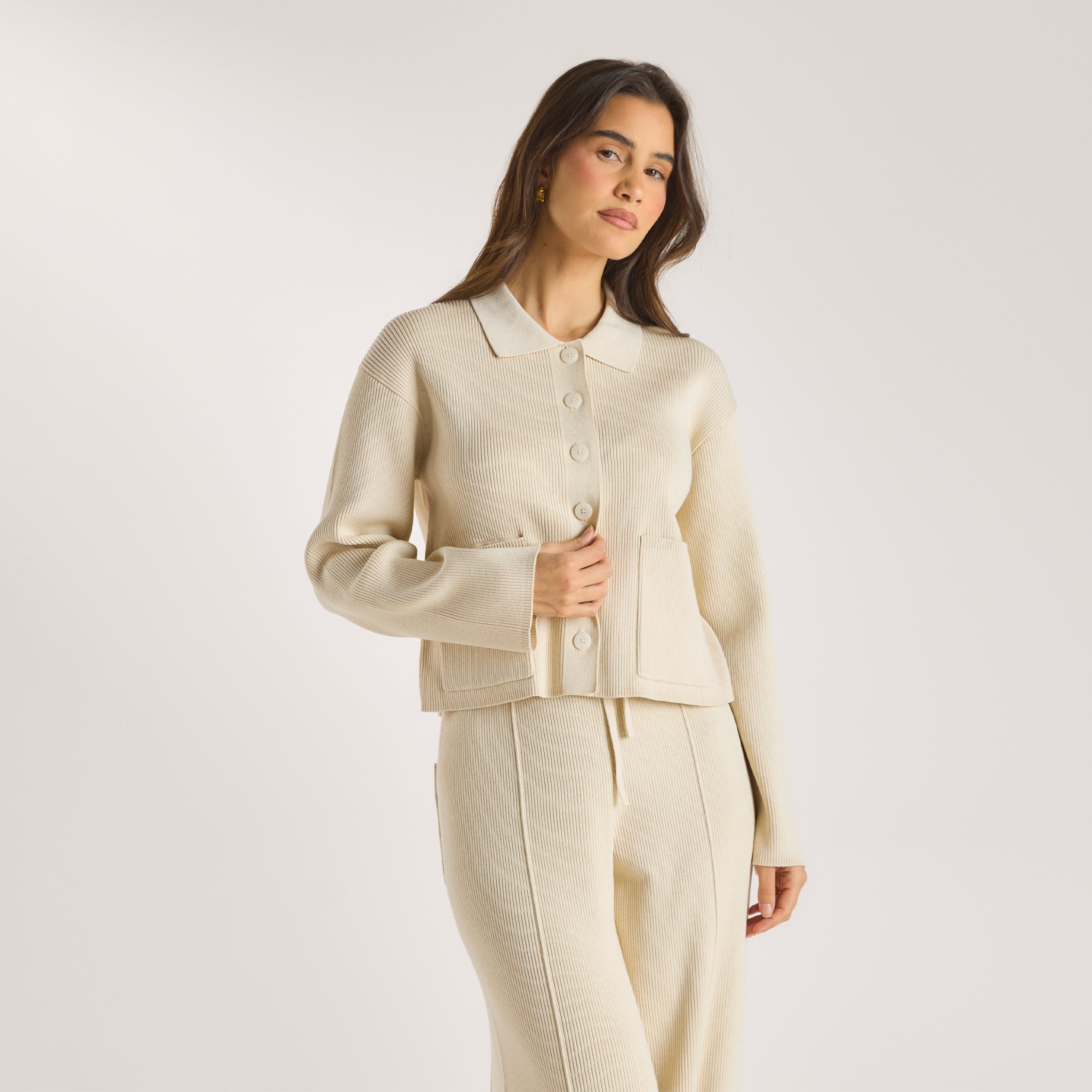 Strikket Oversized Skjorte | Strikket Oversized Skjorte - Creme