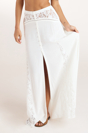 Maxinederdel med blonder - Creme alternate