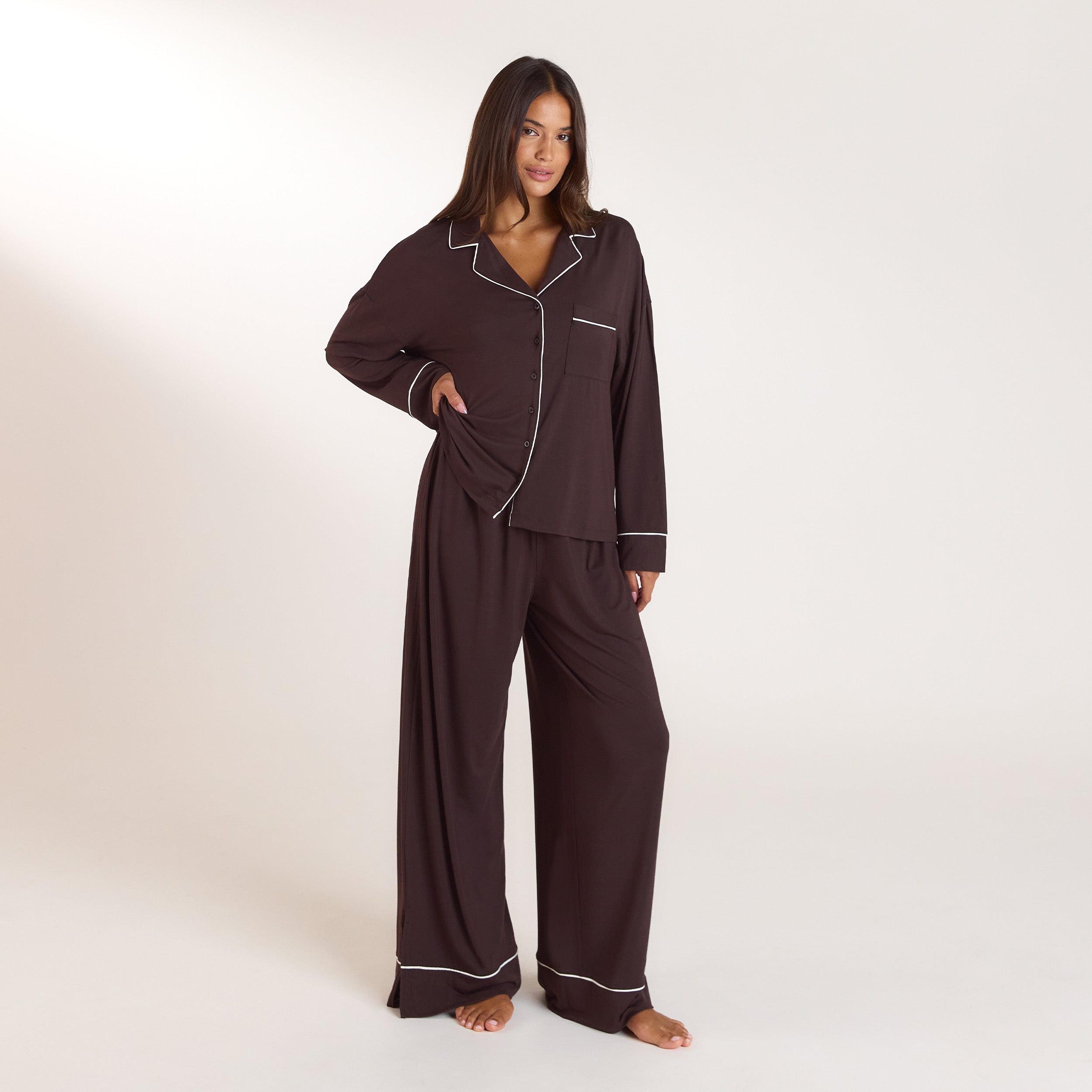 Modal Pyjama Skjorte - Mørk Chokolade alternate