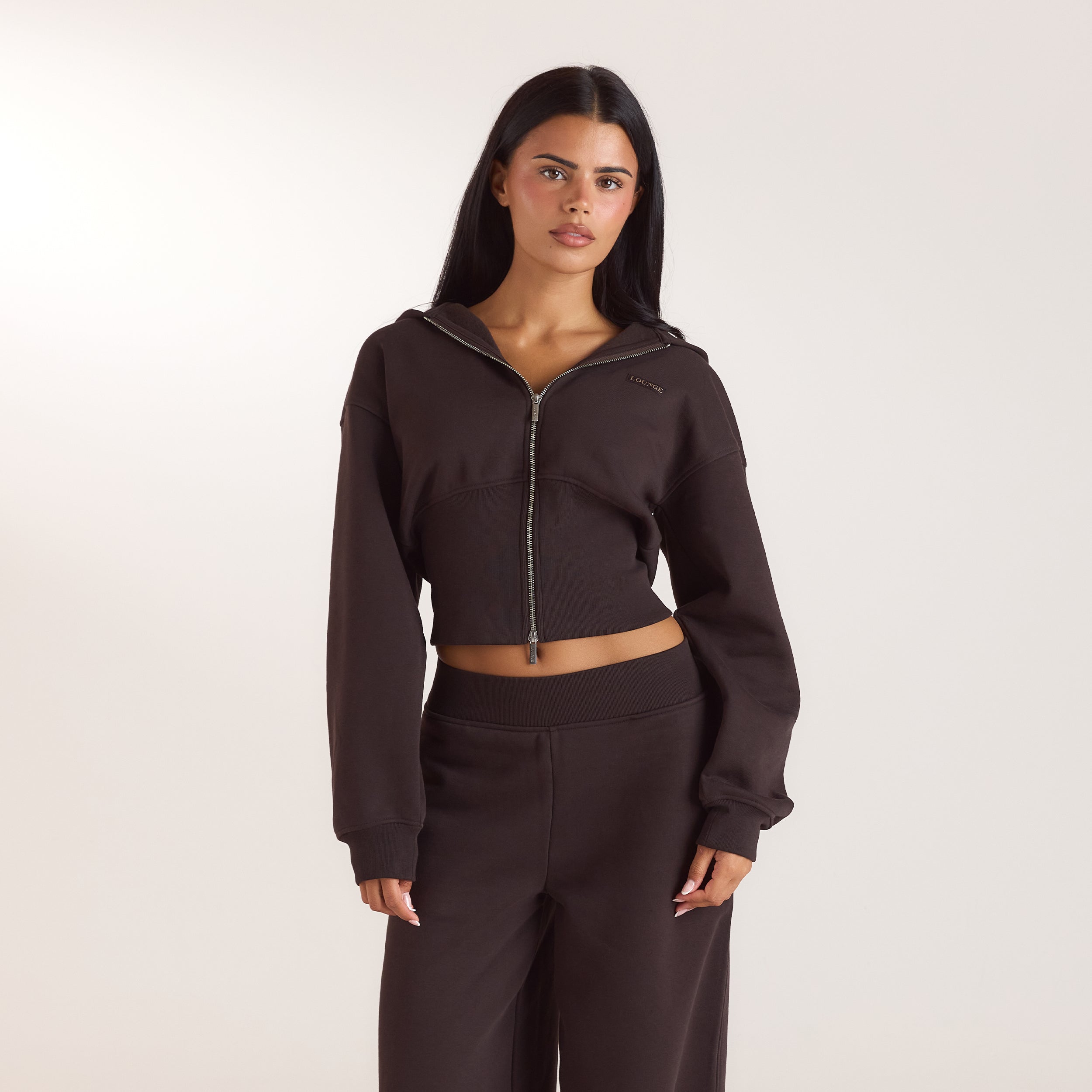 Zip-Up Hoodie med tætsiddende talje - Mørk Chokolade alternate