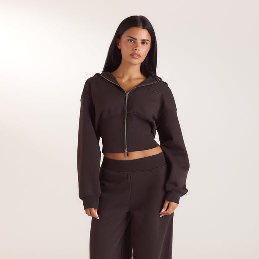 Zip-Up Hoodie med tætsiddende talje - Mørk Chokolade alternate