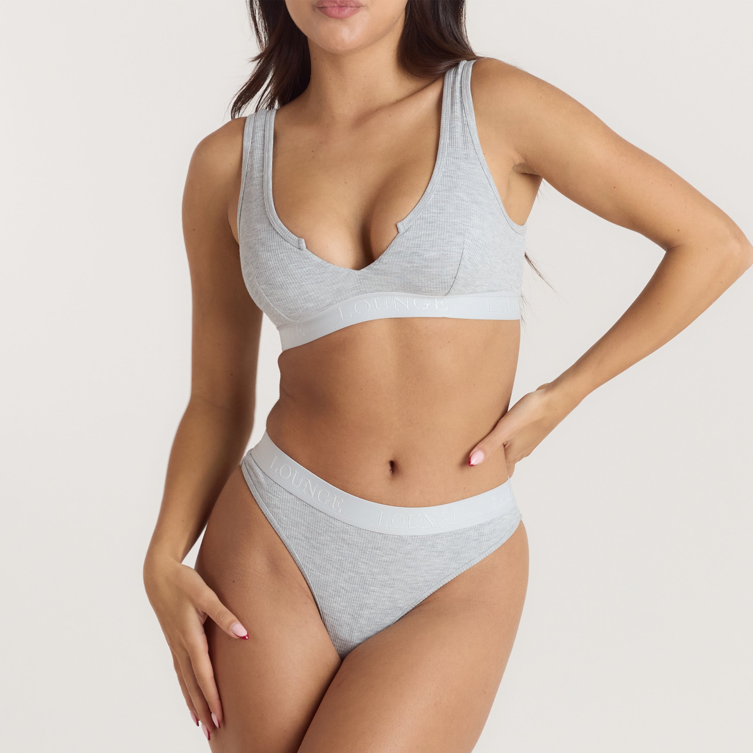 Soft Ribbed Push-Up Bralette - Grå Marl