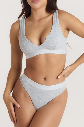 Soft Ribbed Push-Up Bralette - Grå Marl