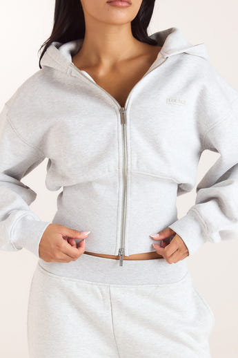 Zip-Up Hoodie med tætsiddende talje - Grå