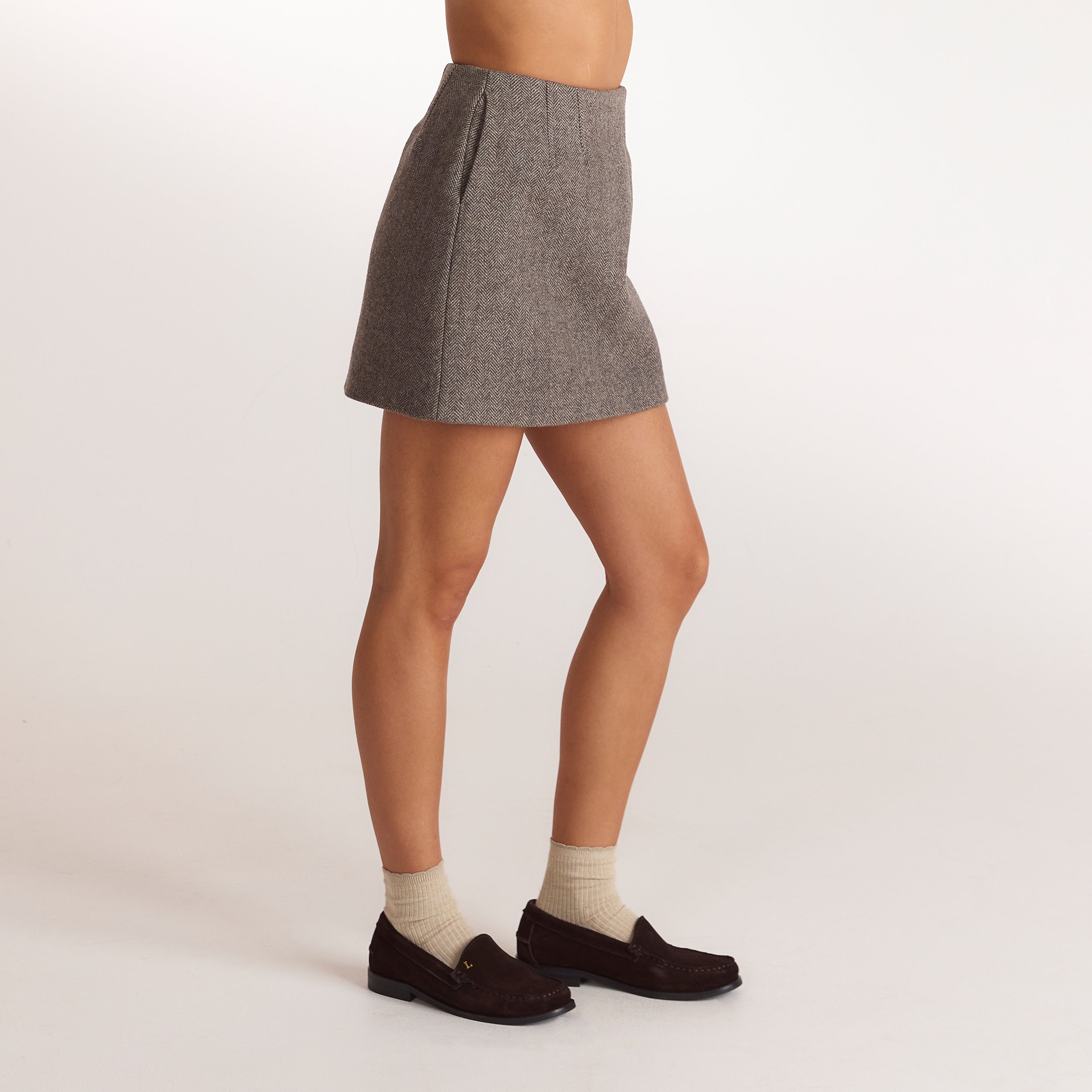 Herringbone A-line mini-skørt - Brun