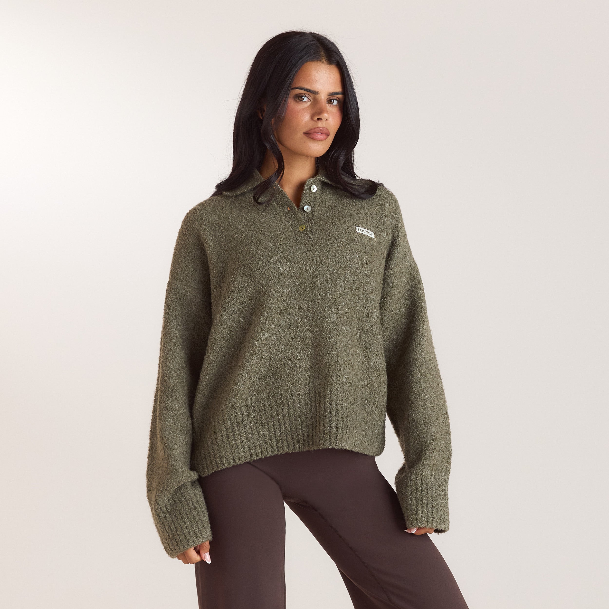 Polobluse i bouclé | Polobluse i bouclé - Kaki