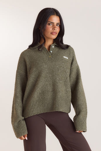 Polobluse i bouclé - Kaki alternate