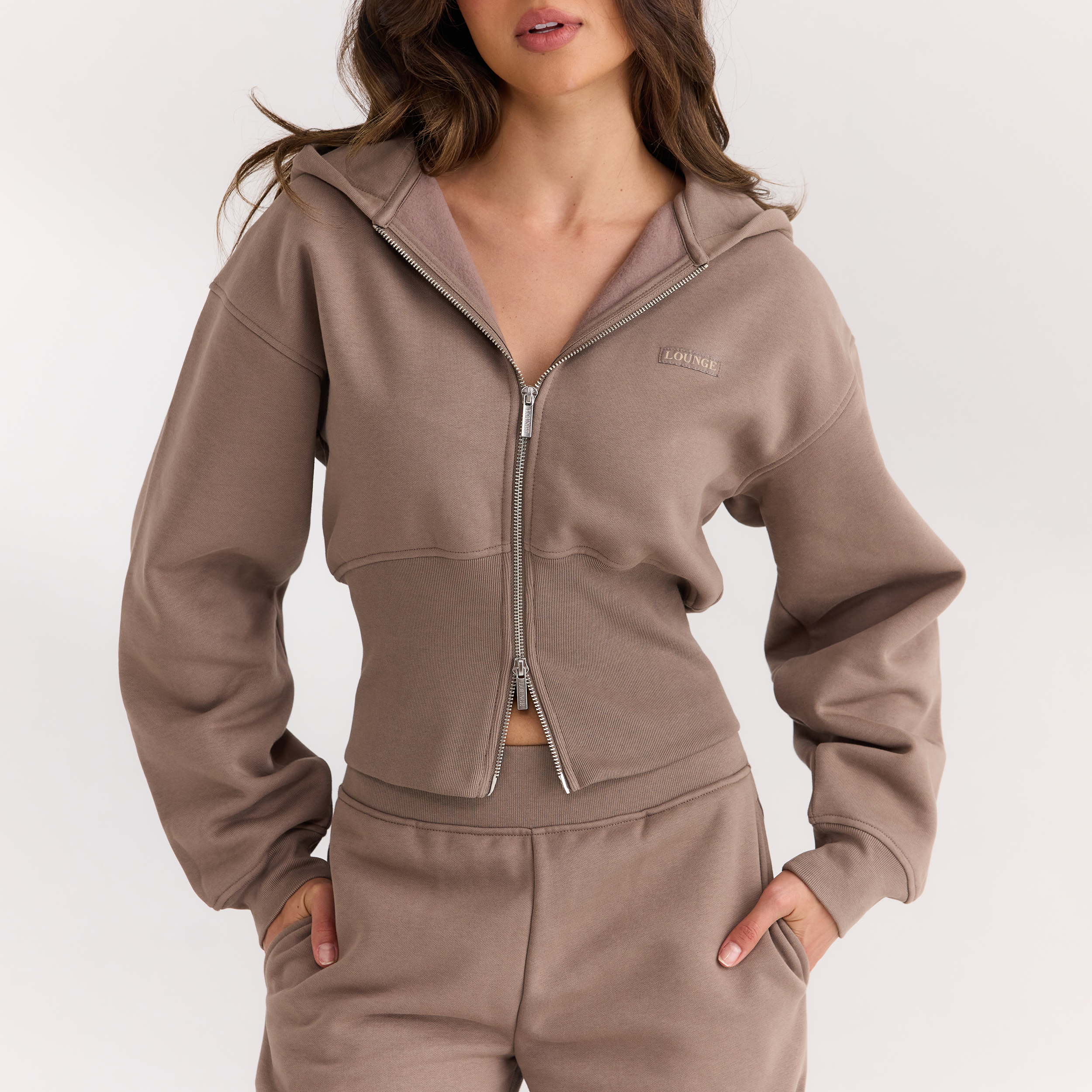 Zip-Up Hoodie med tætsiddende talje - Mushroom