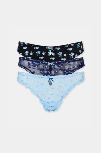 Printed Thong (3-pak) - Blå Print