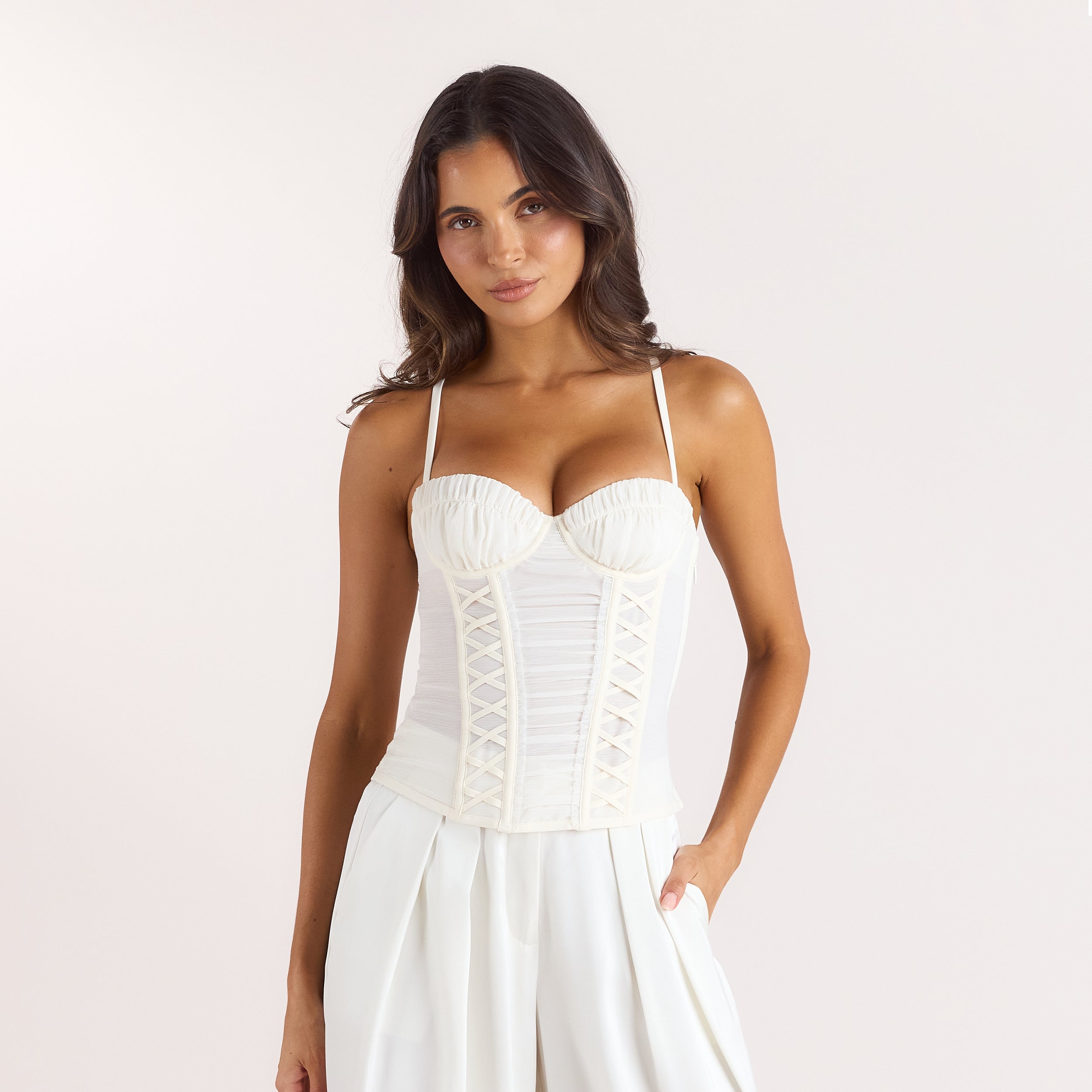 Ruched Sheer Korsettop - Creme