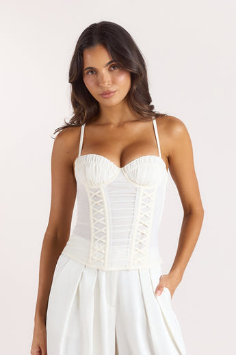 Ruched Sheer Korsettop - Creme