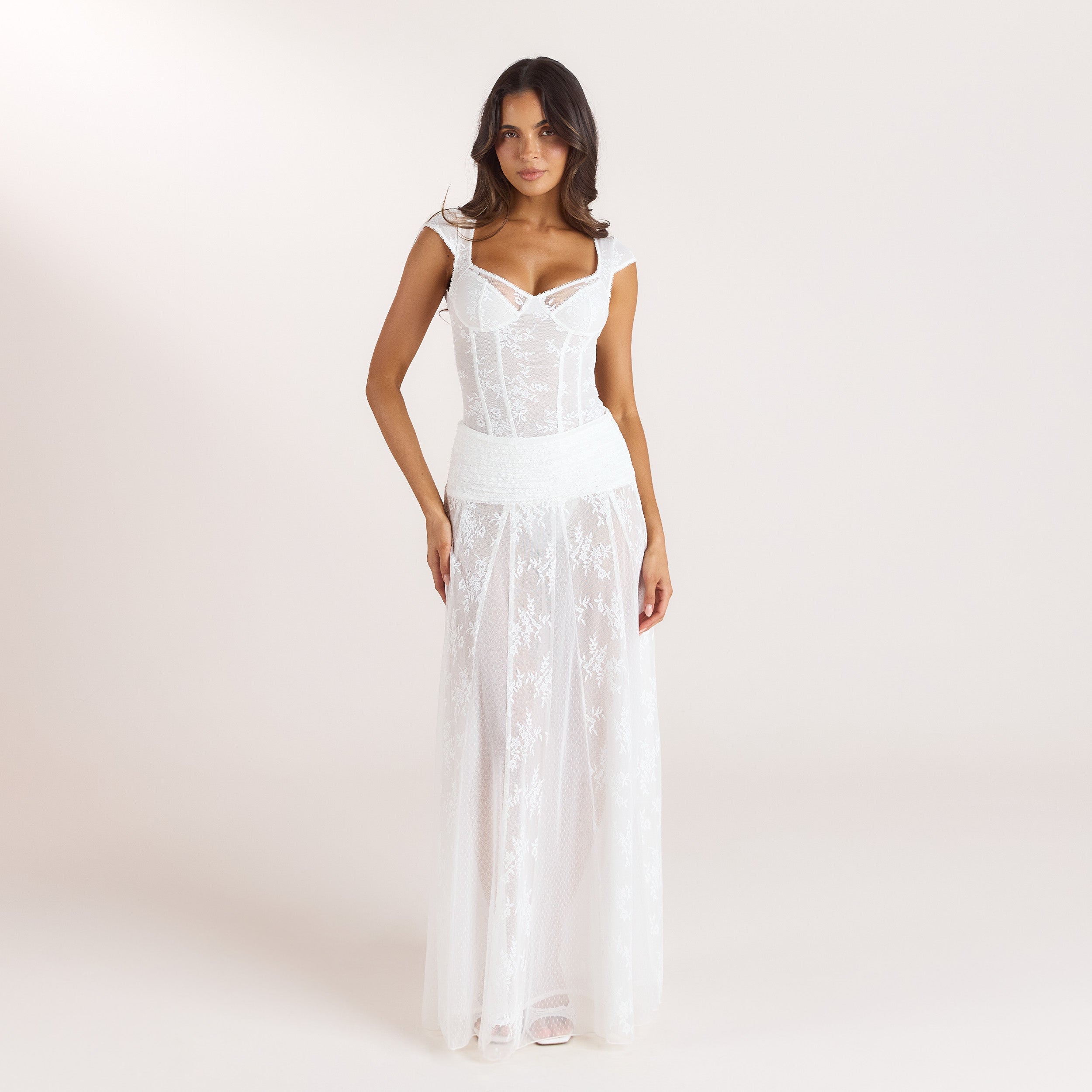 Sheer Maxi-nederdel i blonder | Sheer Maxi-nederdel i blonder - Hvid
