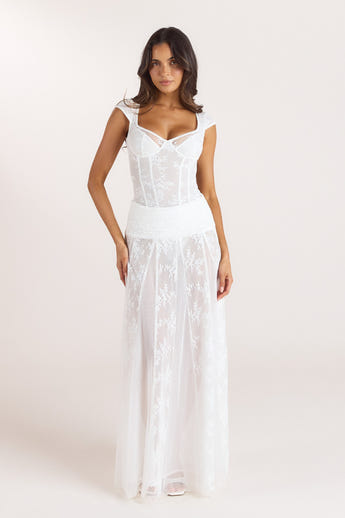 Sheer Maxi-nederdel i blonder - Hvid alternate