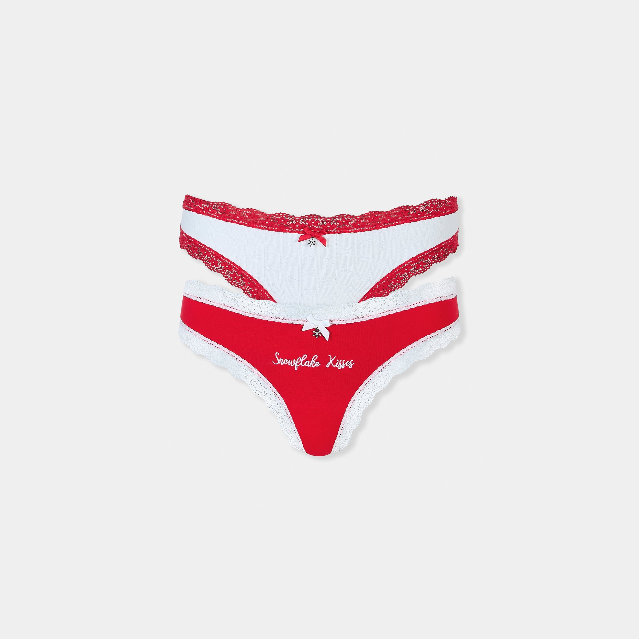 Snowflake Thongs (2-pakke) - Rød/Hvid