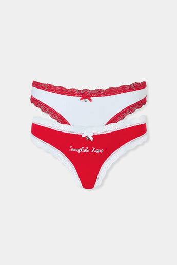 Snowflake Thongs (2-pakke) - Rød/Hvid