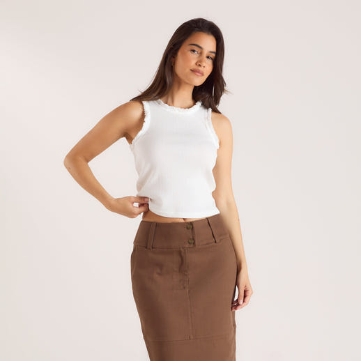 Tank Top med Frynser - Hvid