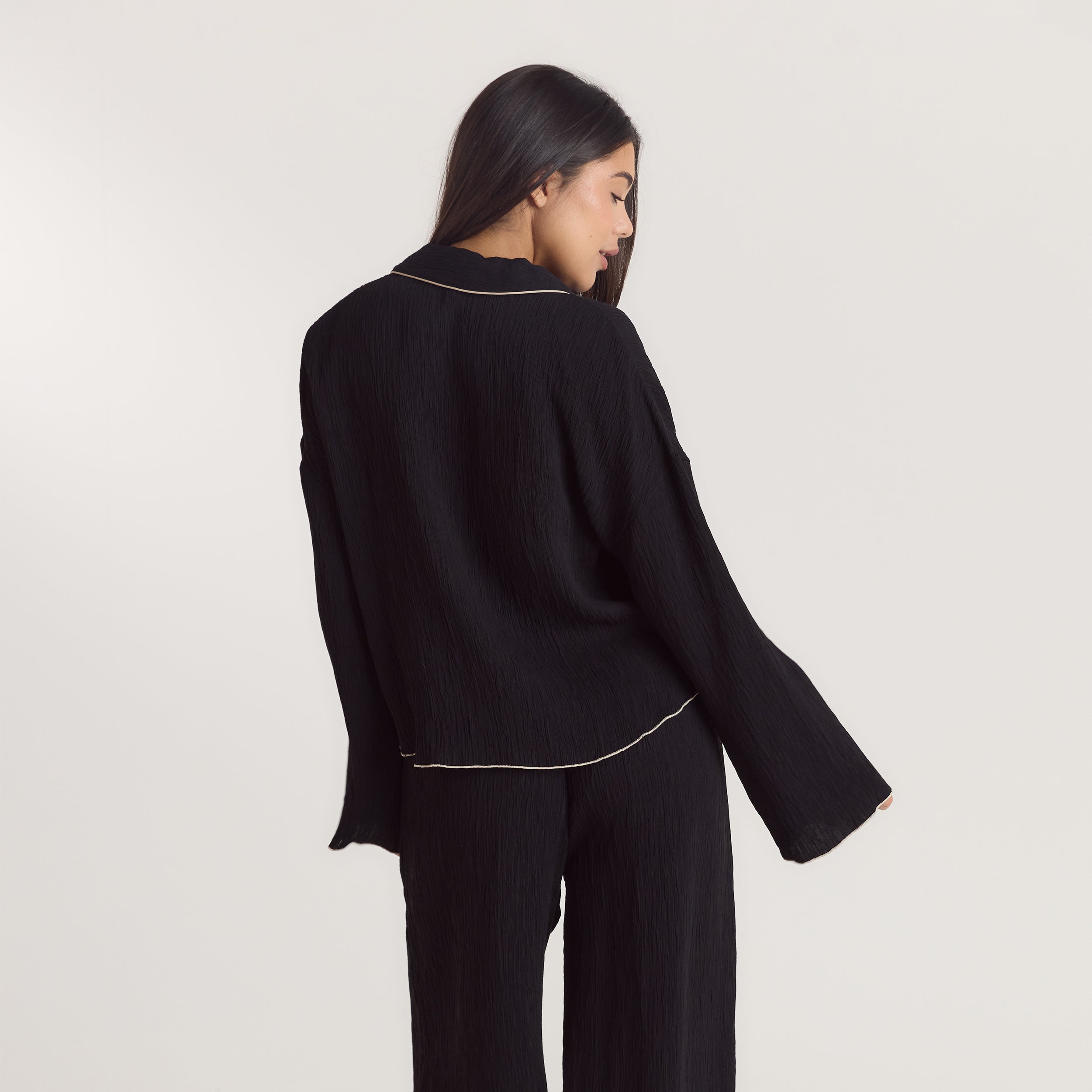 Crinkle Pyjamasskjorte - Sort alternate