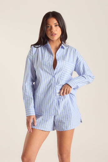 Oversized Pinstripe Skjorte - Blå alternate