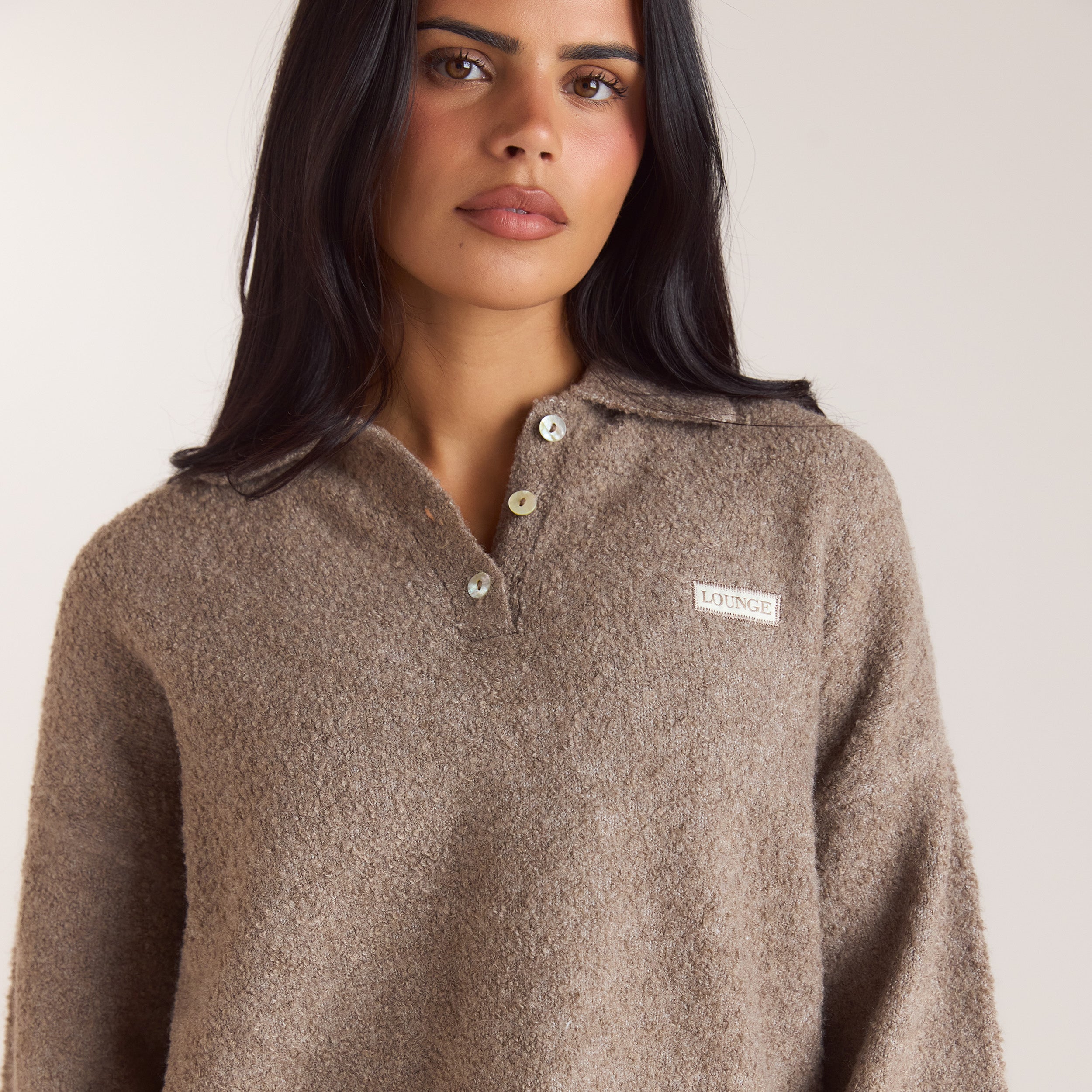 Polobluse i bouclé | Polobluse i bouclé - Gråbrun