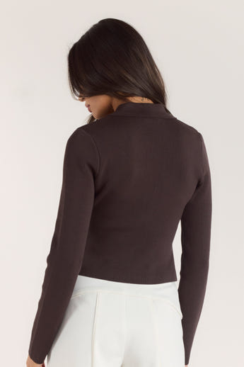 Ribstrikket Cardigan - Chokolade alternate