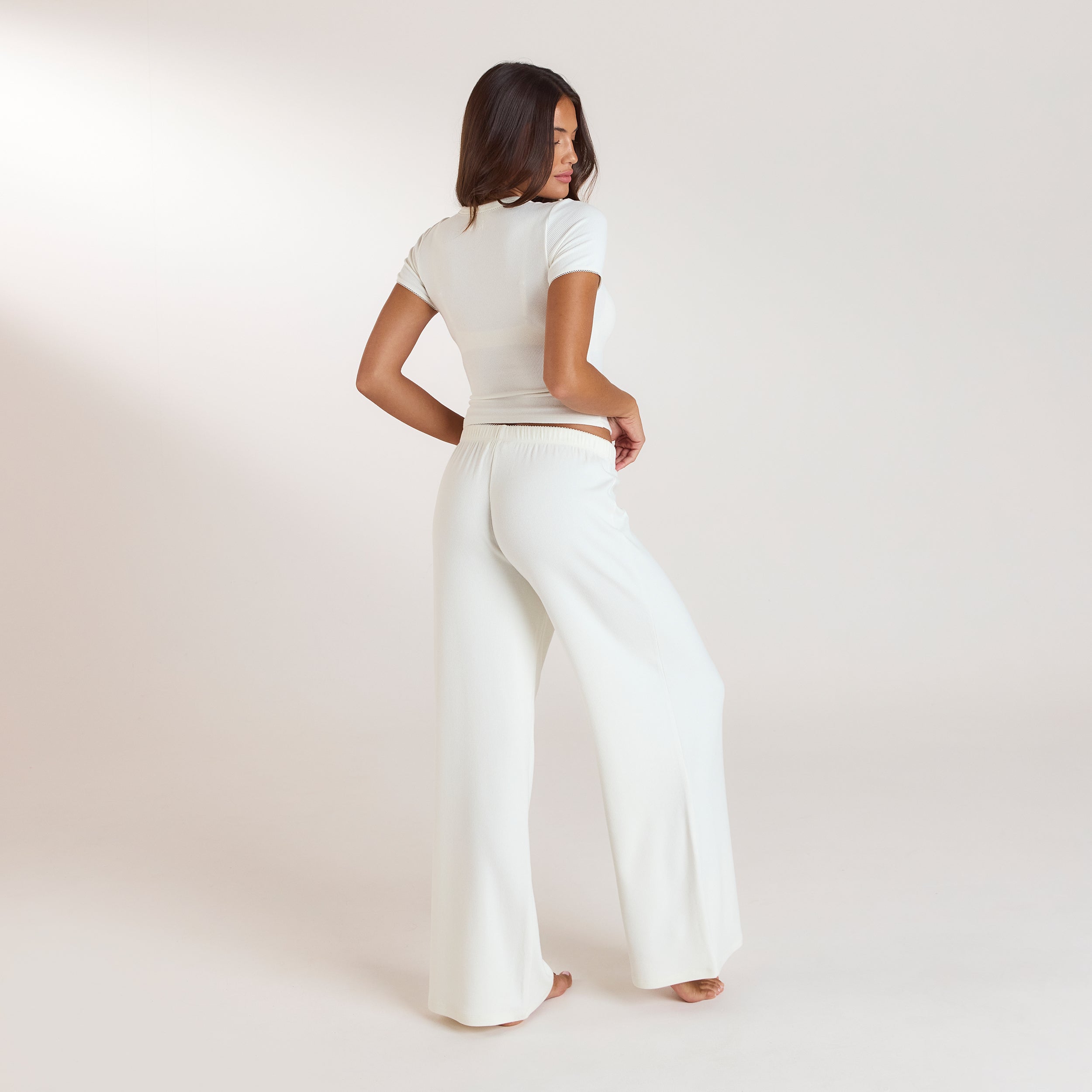 Ribbed Pyjama Bukser | Ribbed Pyjama Bukser - Creme