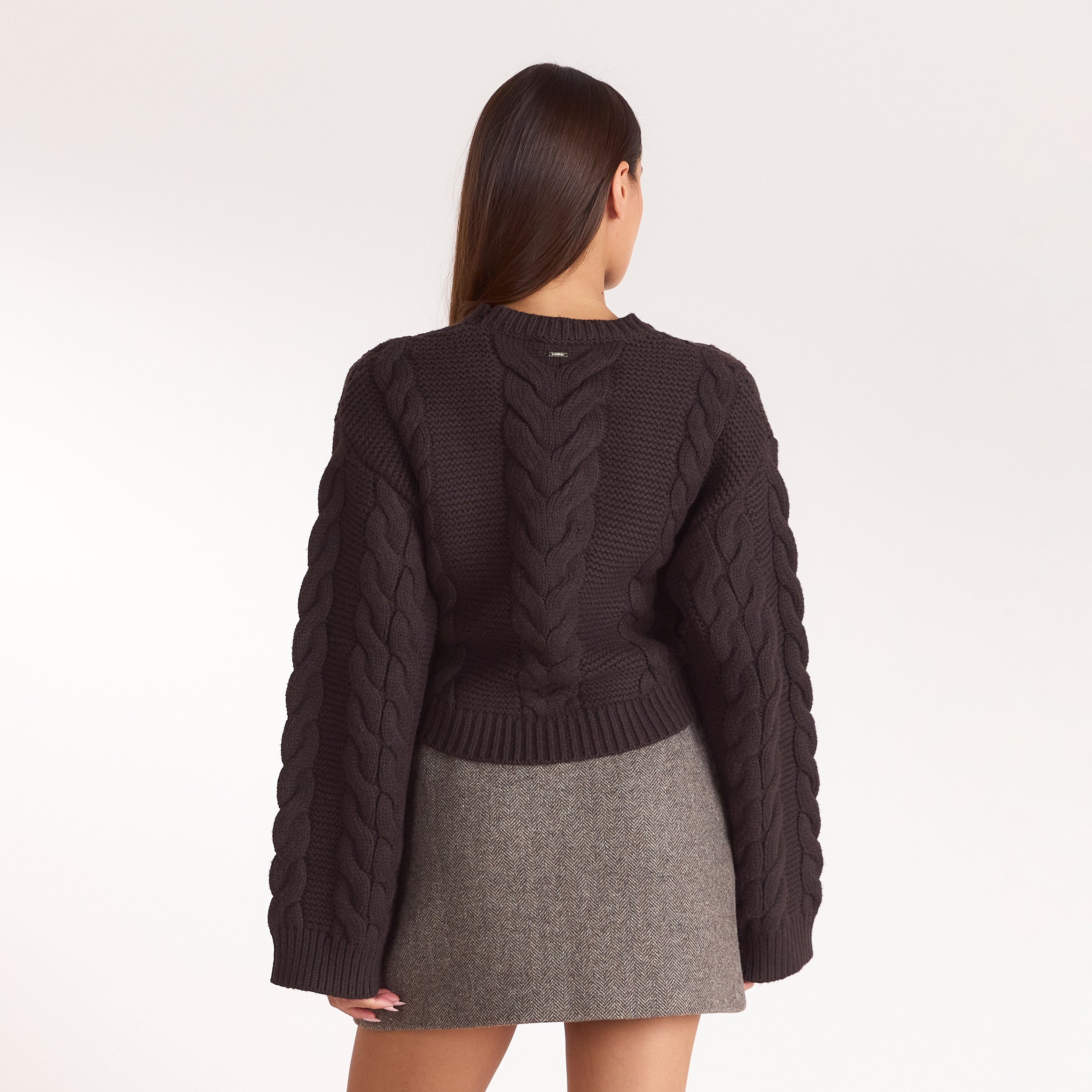 Crop jumper i kabelstrik | Crop jumper i kabelstrik - Mørk Chokolade