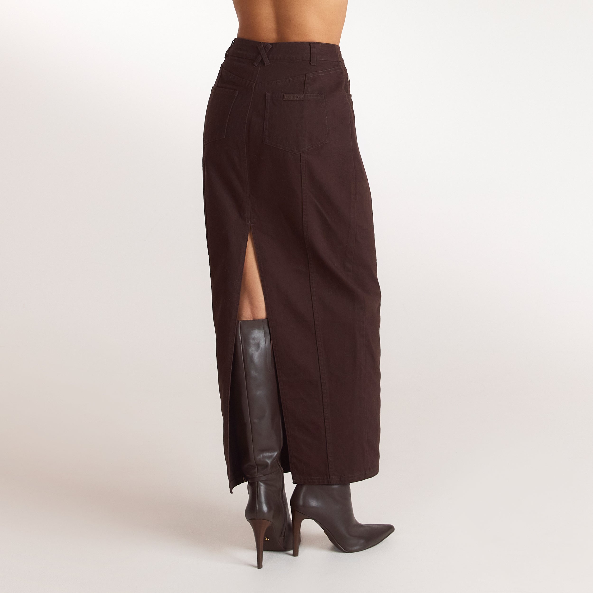 Denim maxi-skørt i lige snit | Denim maxi-skørt i lige snit - Chokolade