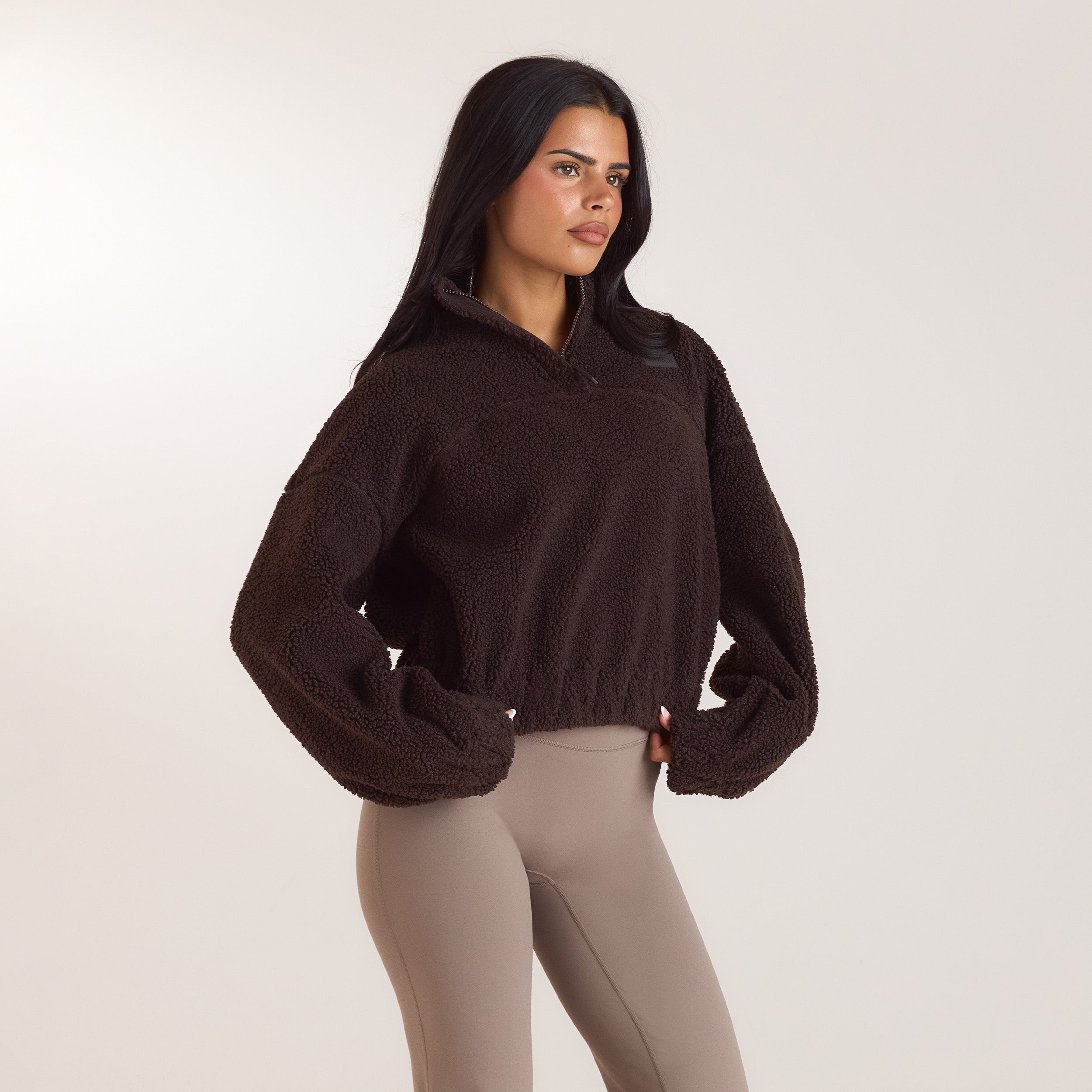 Borg fleece med høj hals | Borg fleece med høj hals - Mørk Chokolade