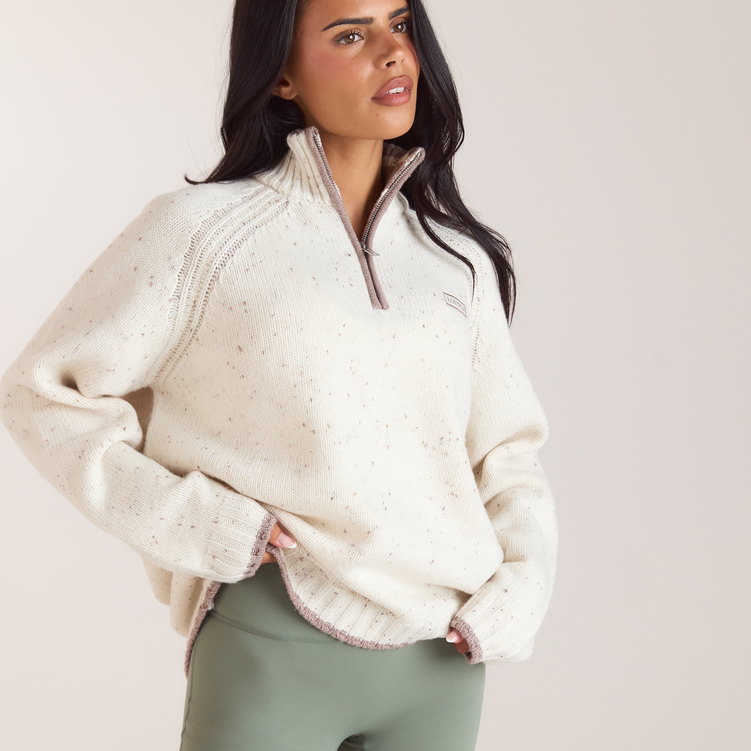 Strikket uldjumper med kort lynlås | Strikket uldjumper med kort lynlås - Creme